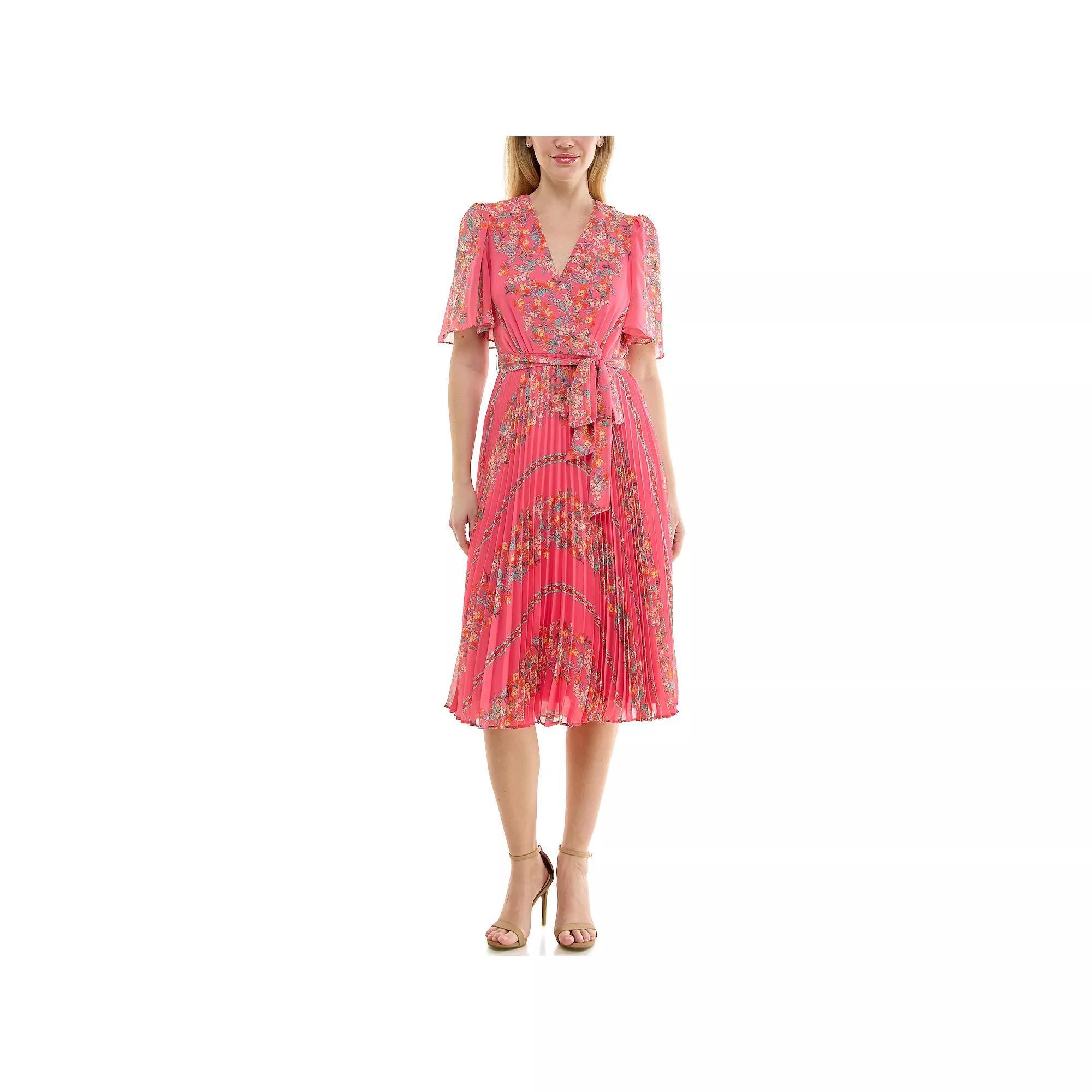 Women's Maison Tara Floral Pleated Midi Dress, Size: 6, Watermelon Floral Product Image