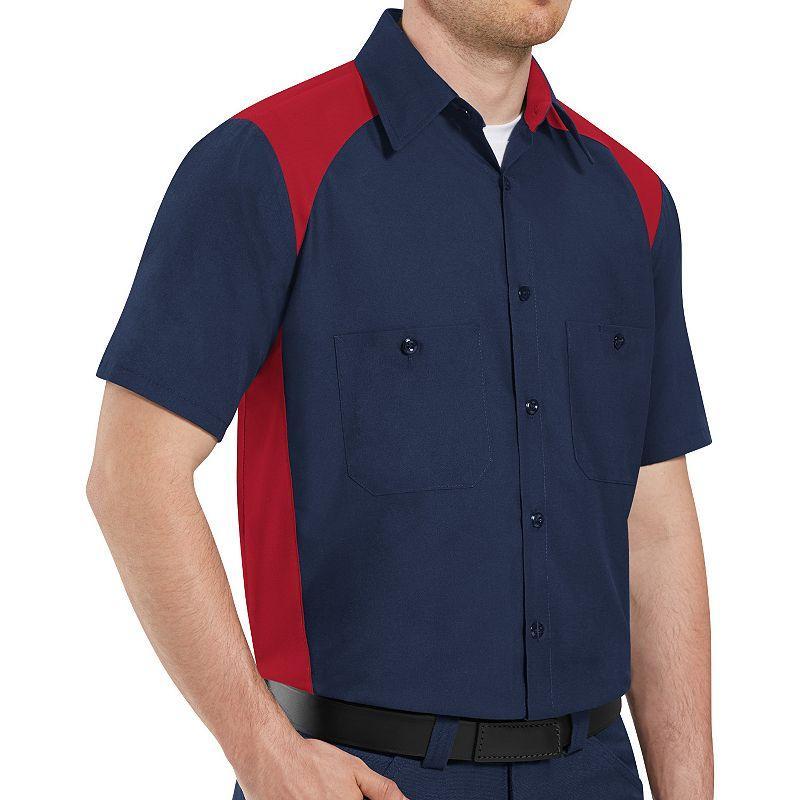 Men's Red Kap Classic-Fit Motorsports Colorblock Button-Down Shirt, Size: Small, Navy Postman Blue Product Image