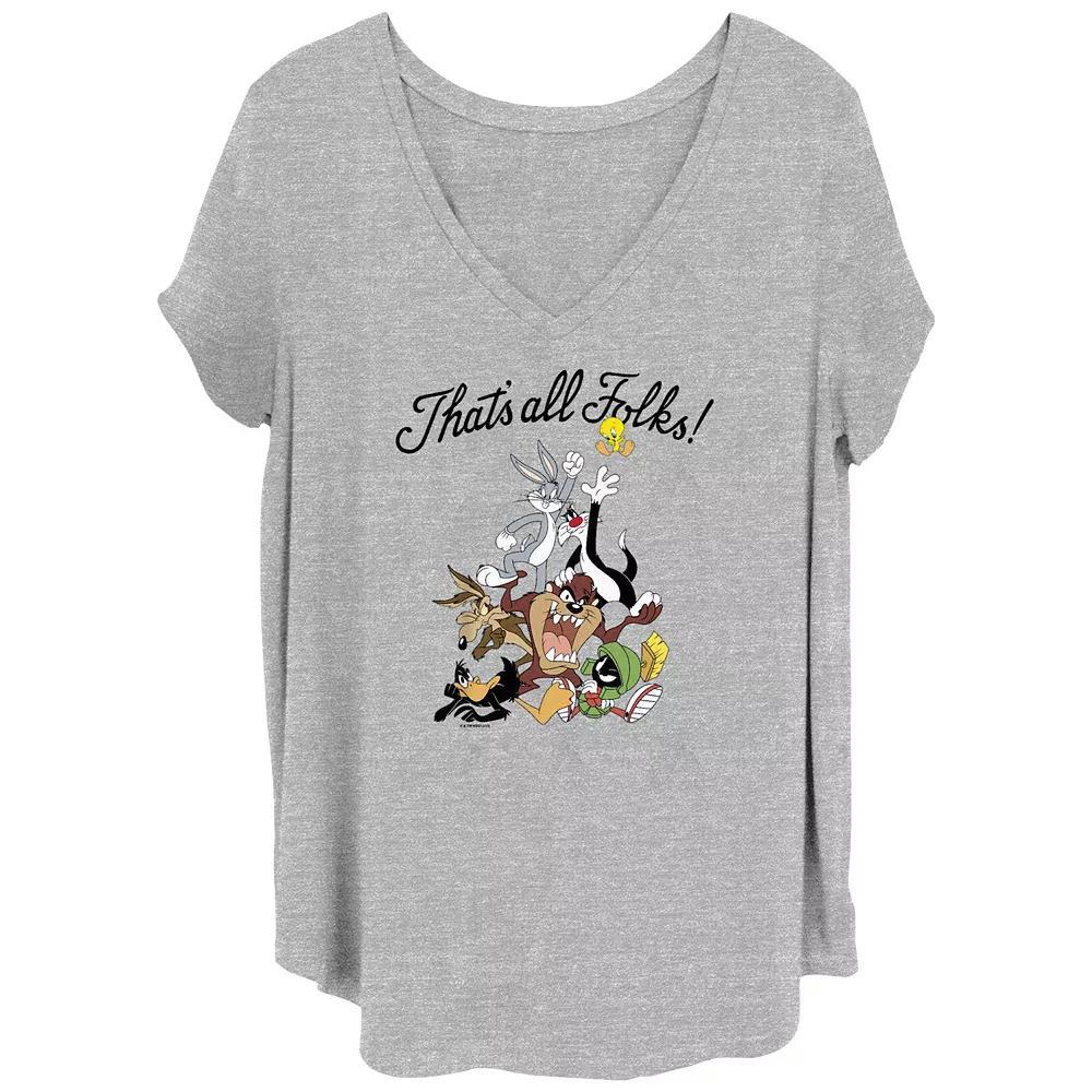 Juniors' Plus Size Looney Tunes That's All Folks Pyramid Graphic Tee, Women's, Size: 4XL, Grey Gray Product Image