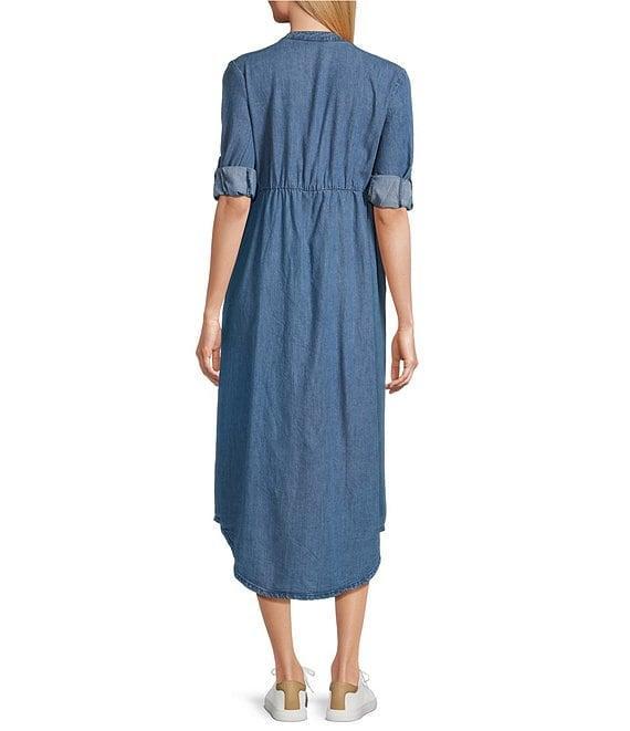 Westbound 3/4 Rolled Sleeve Y-Neck Button Front Midi Shirt Dress Product Image
