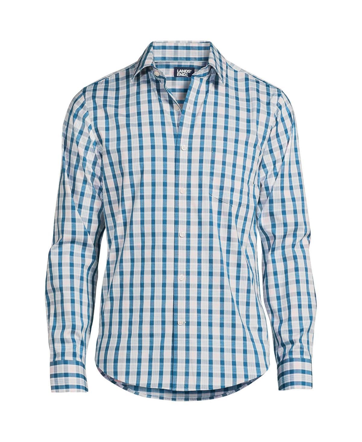 Men's Lands' End Traditional Fit Travel Button-Down Shirt, Size: XXL, Blue Fine Stripe Product Image