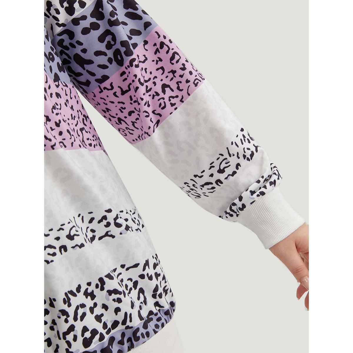 Plus Size Colour Leopard Print Crew Neck Sweatshirt Women Multicolor Casual Printed Round Neck Dailywear Sweatshirts BloomChic 30/6X Product Image