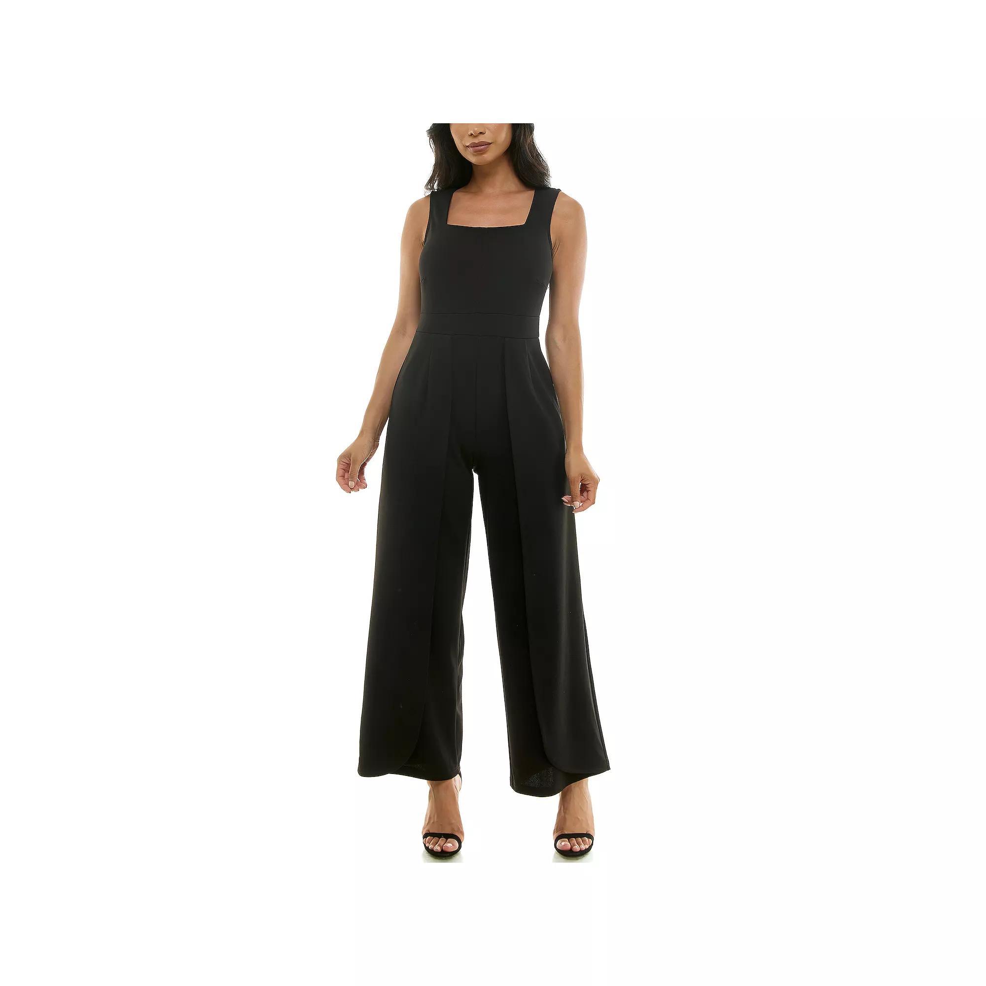 Women's Nina Leonard Squareneck Wide-Leg Jumpsuit, Size: Large, Raisin Product Image