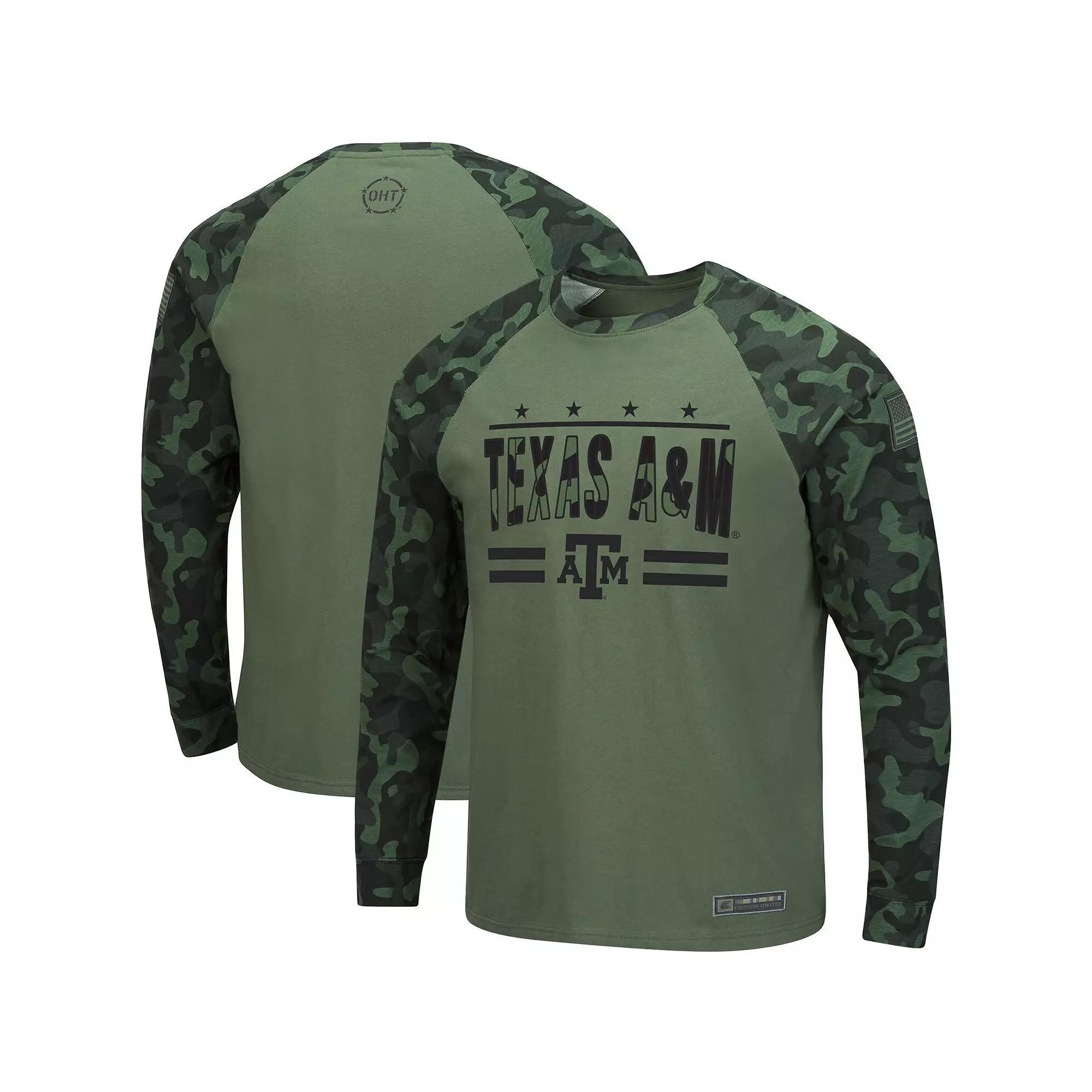 Mens Colosseum Olive/Camo Texas A&M Aggies OHT Military Appreciation Raglan Long Sleeve T-Shirt Product Image