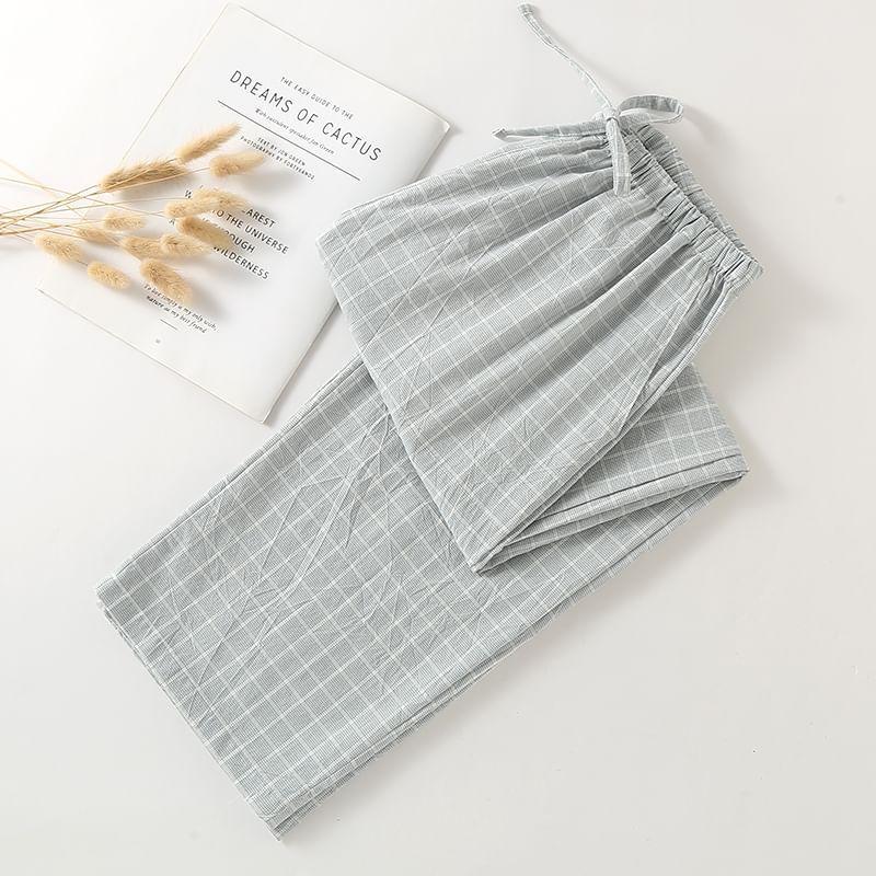 Drawstring Waist Plaid Lounge Pants Product Image