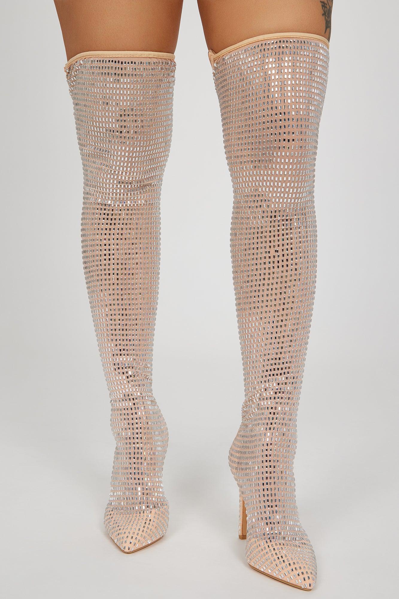 Life Of Luxury Over The Knee Boots - Nude Product Image