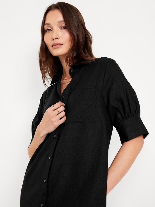 Linen-Blend Shirt Dress Product Image