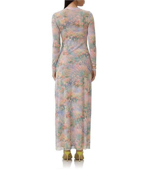 AFRM Paola Floral Print Crew Neck Long Sleeve Ankle Mesh Dress Product Image