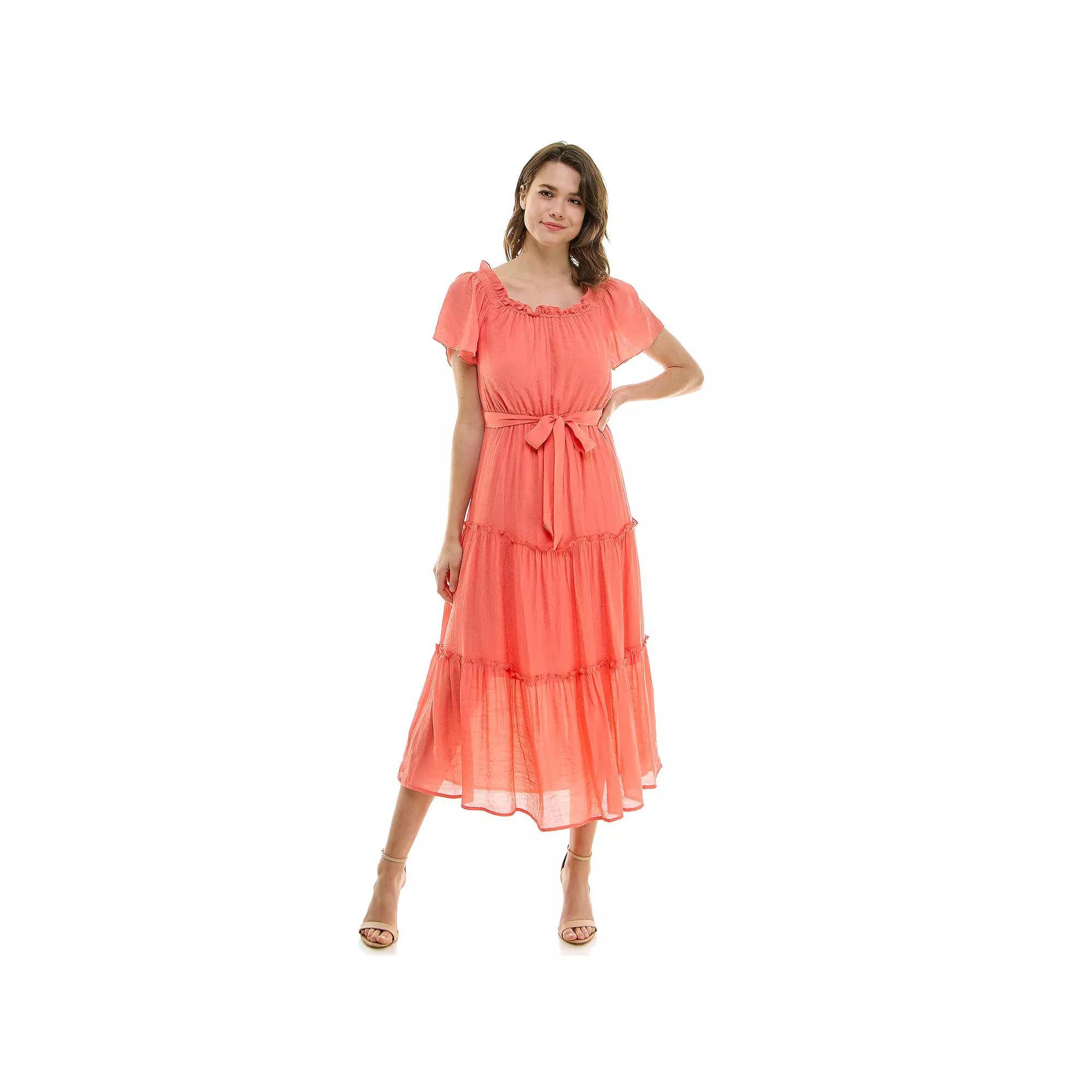 Women's Luxology Short Sleeve Belted Maxi Dress, Size: Medium, Orange Product Image