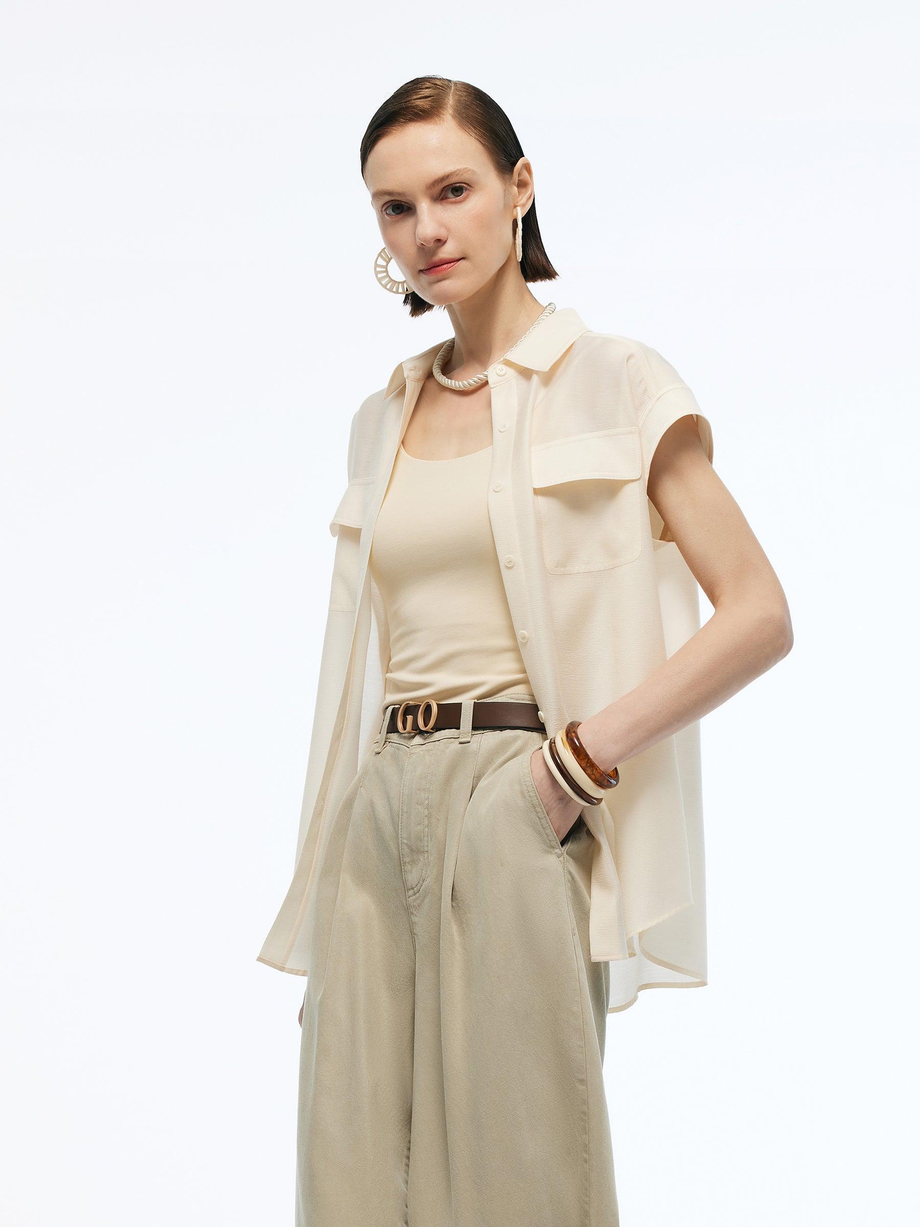 Acetate Blend Women Cap Sleeve Sheer Shirt Product Image