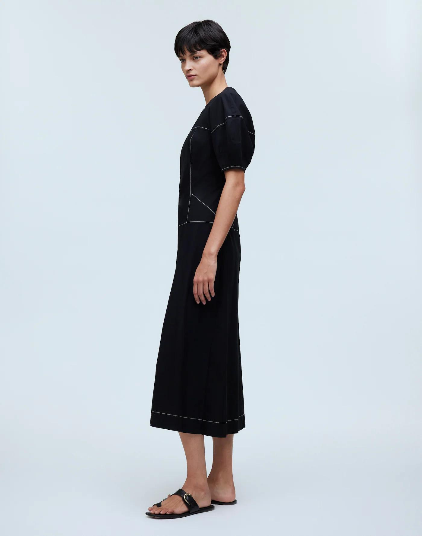 Puff-Sleeve Drop-Waist Midi Dress Product Image