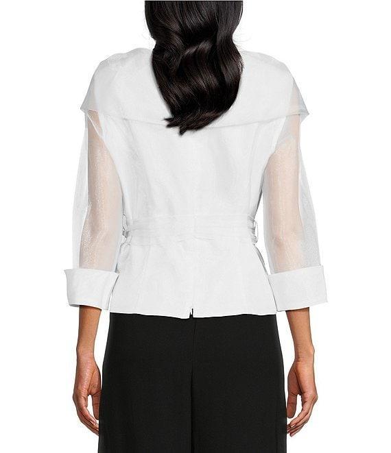 Alex Evenings 3/4 Illusion Sleeve Portrait Collar Tie Waist Organza Blouse Product Image