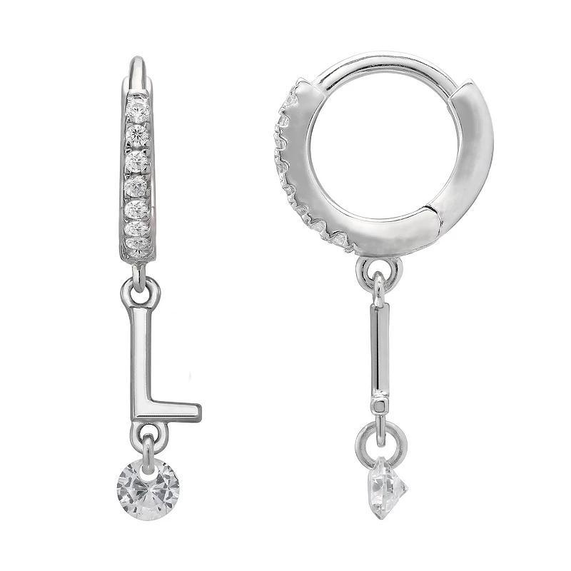 PRIMROSE Sterling Silver Initial Huggie Hoop Drop Earrings, Women's, Sterling Silver U Product Image