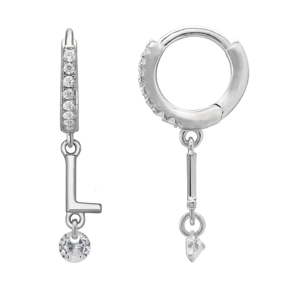PRIMROSE Sterling Silver Initial Huggie Hoop Drop Earrings, Women's, Sterling Silver U Product Image