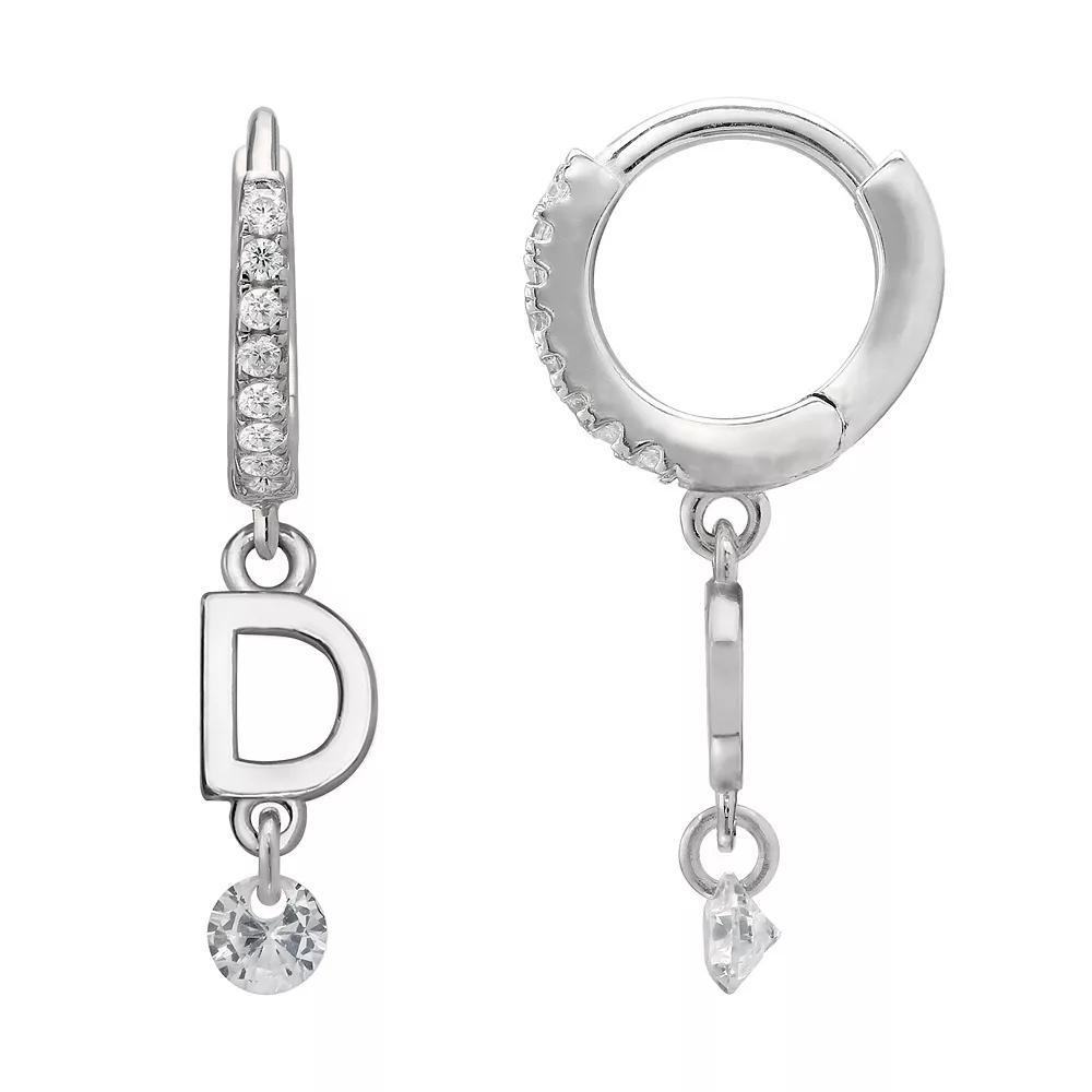 PRIMROSE Sterling Silver Initial Huggie Hoop Drop Earrings, Women's, Sterling Silver U Product Image