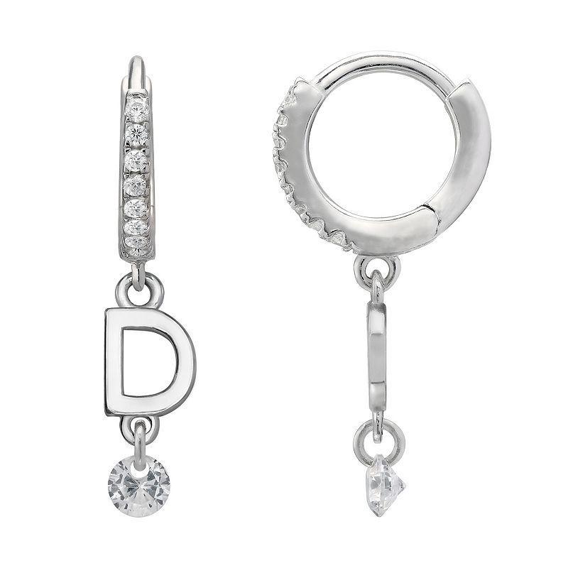 PRIMROSE Sterling Silver Initial Huggie Hoop Drop Earrings, Women's, Sterling Silver U Product Image