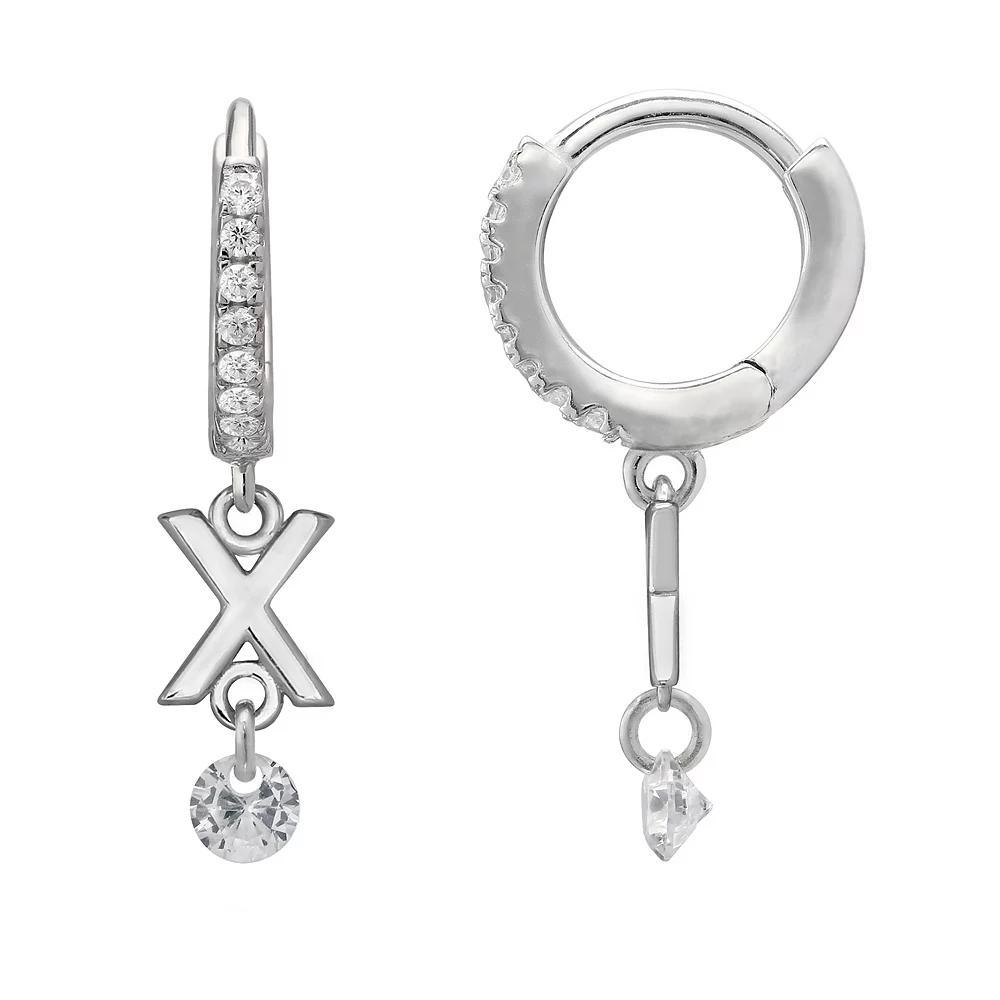 PRIMROSE Sterling Silver Initial Huggie Hoop Drop Earrings, Women's, Sterling Silver U Product Image
