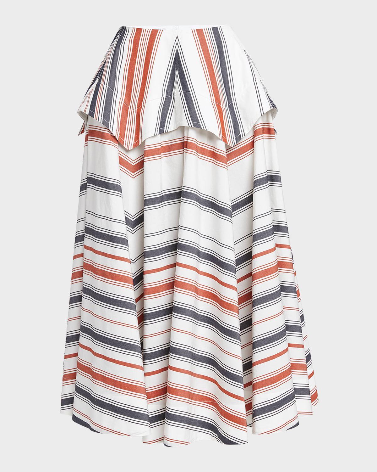 Drop-waist Cotton-linen Midi Skirt In Stripe Product Image