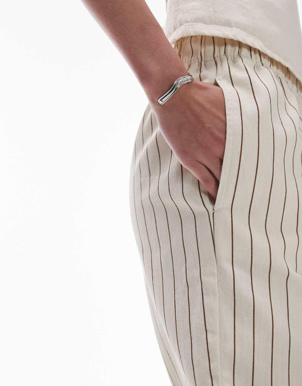 Topshop Tall stripe pull on straight leg pants in ecru Product Image