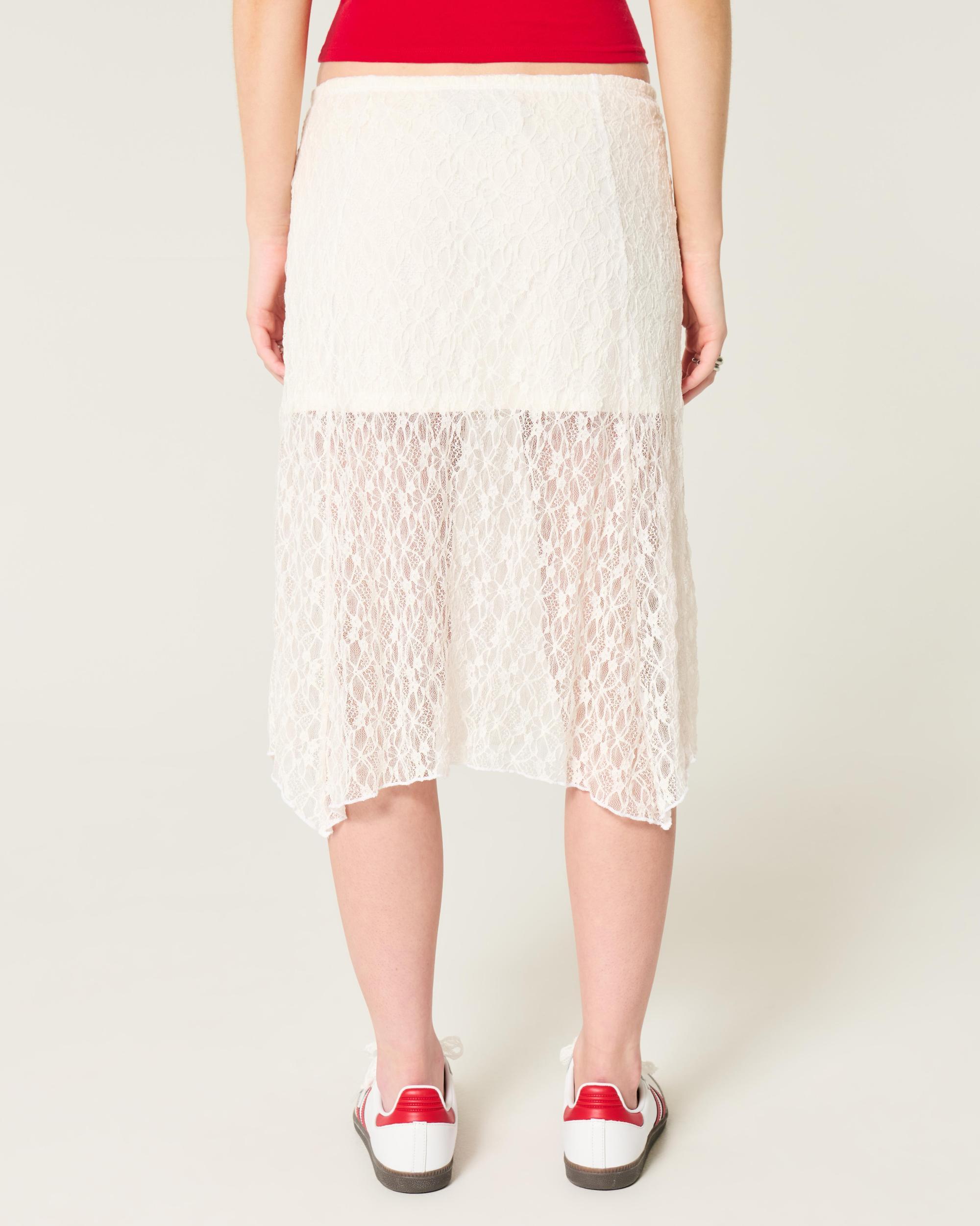 Asymmetrical Hem Lace Midi Skirt Product Image