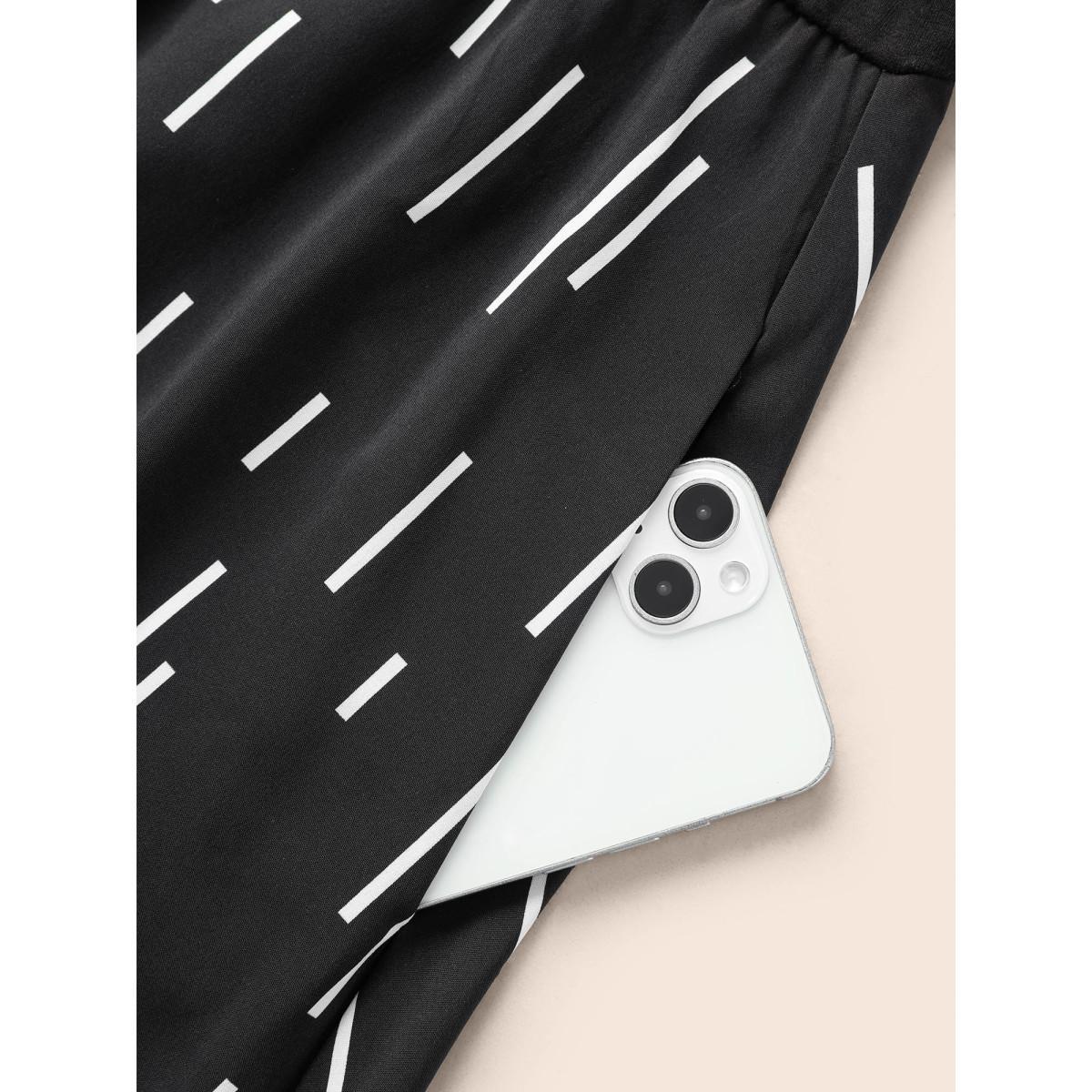 Plus Size Striped Patchwork Button Detail Belted Dress Black Women Workwear Essentials Belted Shirt collar Short sleeve Curvy BloomChic 30/6X Product Image