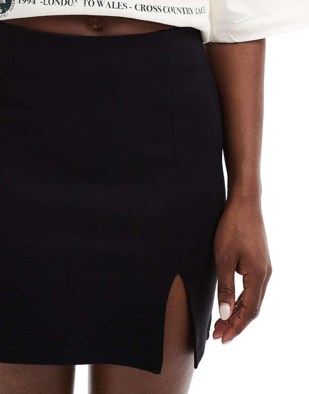 ASOS DESIGN ponte split hem mini skirt in black Product Image