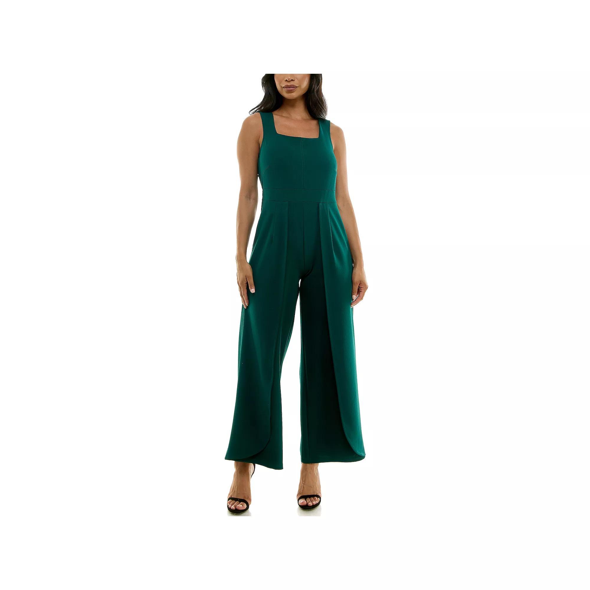 Women's Nina Leonard Squareneck Wide-Leg Jumpsuit, Size: Large, Raisin Product Image