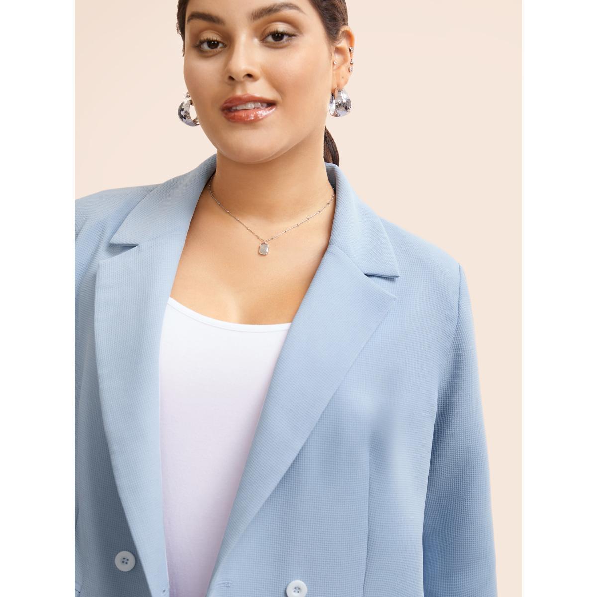 Plus Size Suit Collar Flap Pocket Back Slit Blazer LightBlue Women Everyday Button Sleeve Elbow-length sleeve Suit Collar 22-24/3X Open pocket with flap Elegant Blazers BloomChic Product Image