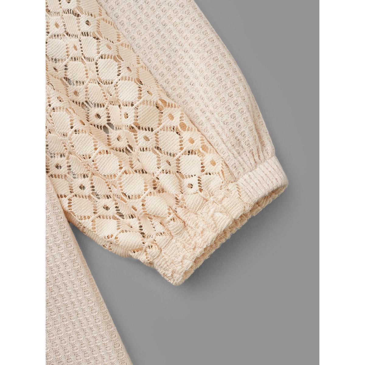 Plus Size Textured Patchwork Lace Panel T-shirt Champagne Women Casual Texture Non Everyday T-shirts BloomChic 30/6X Product Image