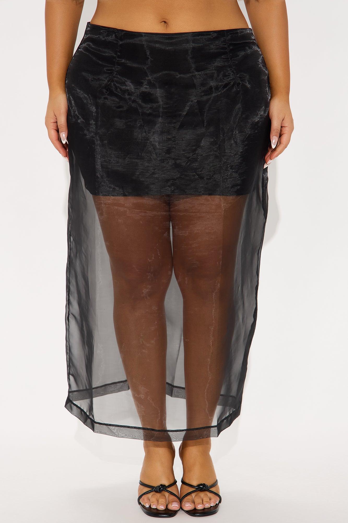 Kiera Organza Sheer Midi Skirt - Black Product Image