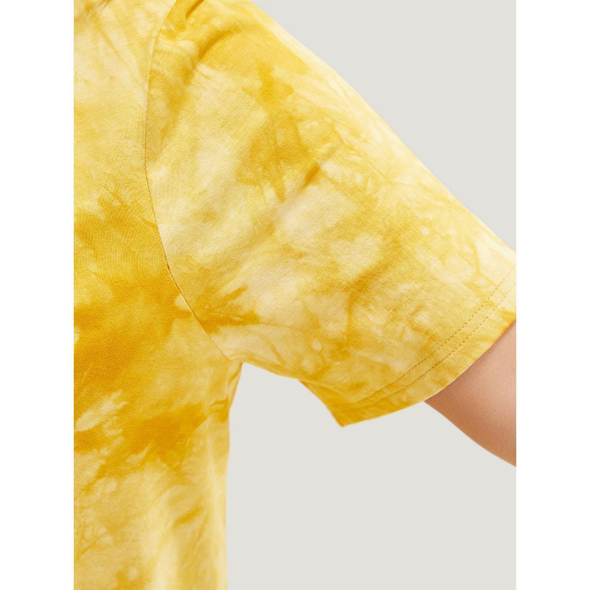 Plus Size Lemon & Letter Print Crew Neck Tie Dye T-shirt Yellow Women Casual Graphic Dailywear T-shirts BloomChic 18-20/2X Product Image