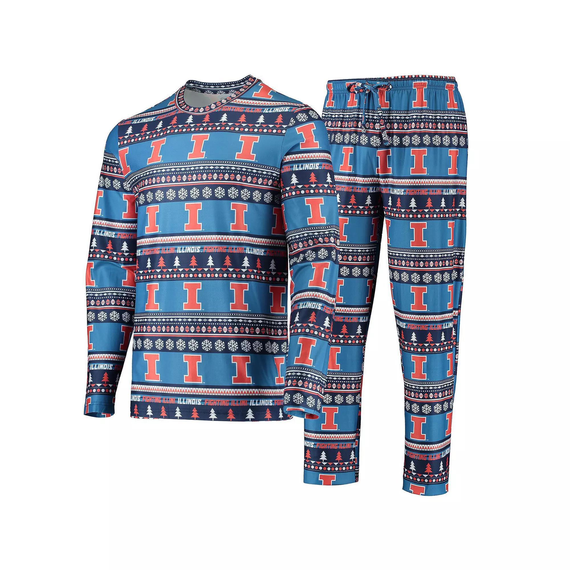 Men's Concepts Sport Blue Illinois Fighting Illini Ugly Sweater Long Sleeve T-Shirt and Pants Sleep Set, Size: Large Product Image