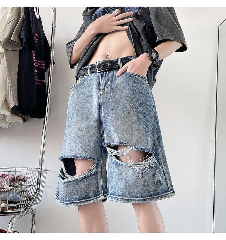 Mid Rise Distressed Washed Denim Shorts Product Image