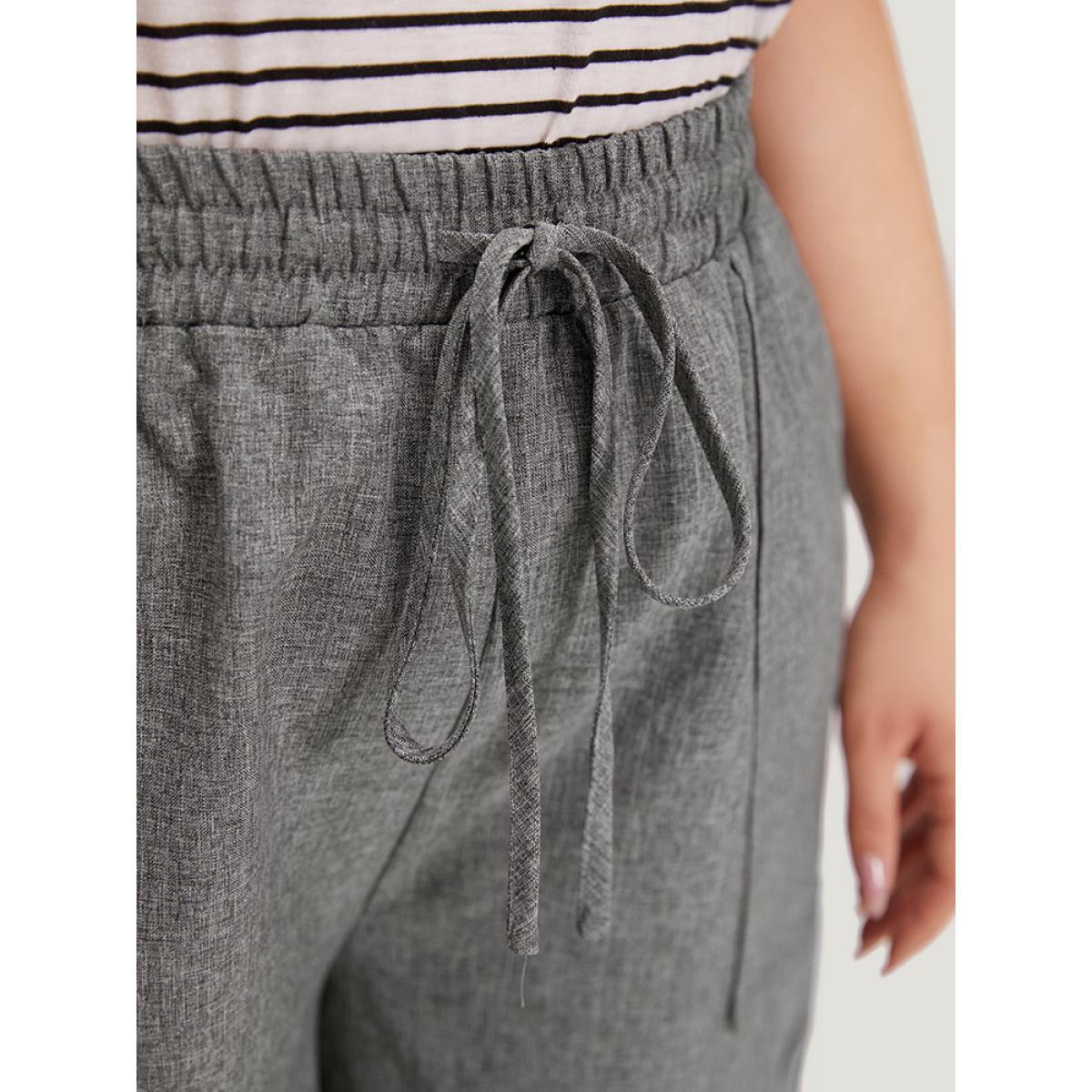 Plus Size Plain Slant Pocker Drawstring Elastic Waist Shorts Women DimGray Casual Plain Dailywear Shorts BloomChic 14-16/1X Product Image