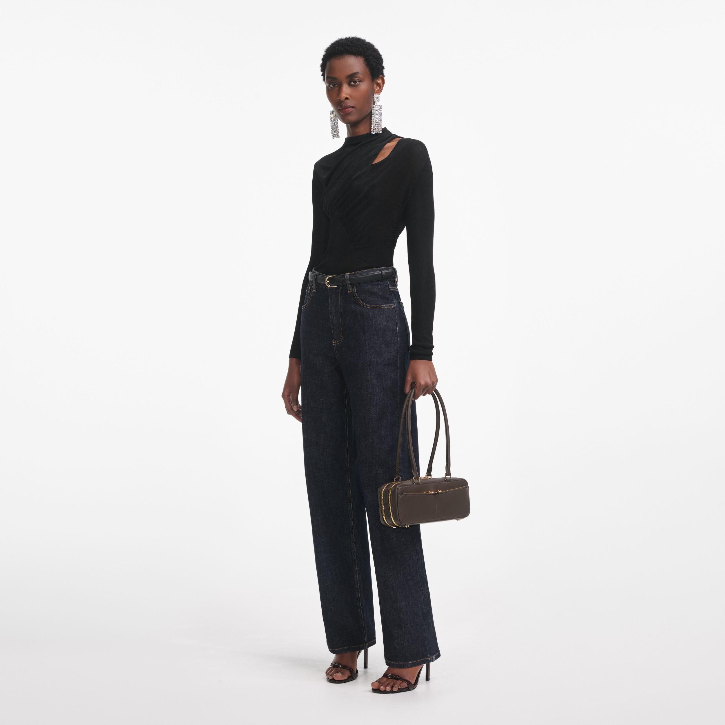 Black Cut Out Viscose Knit Top Product Image