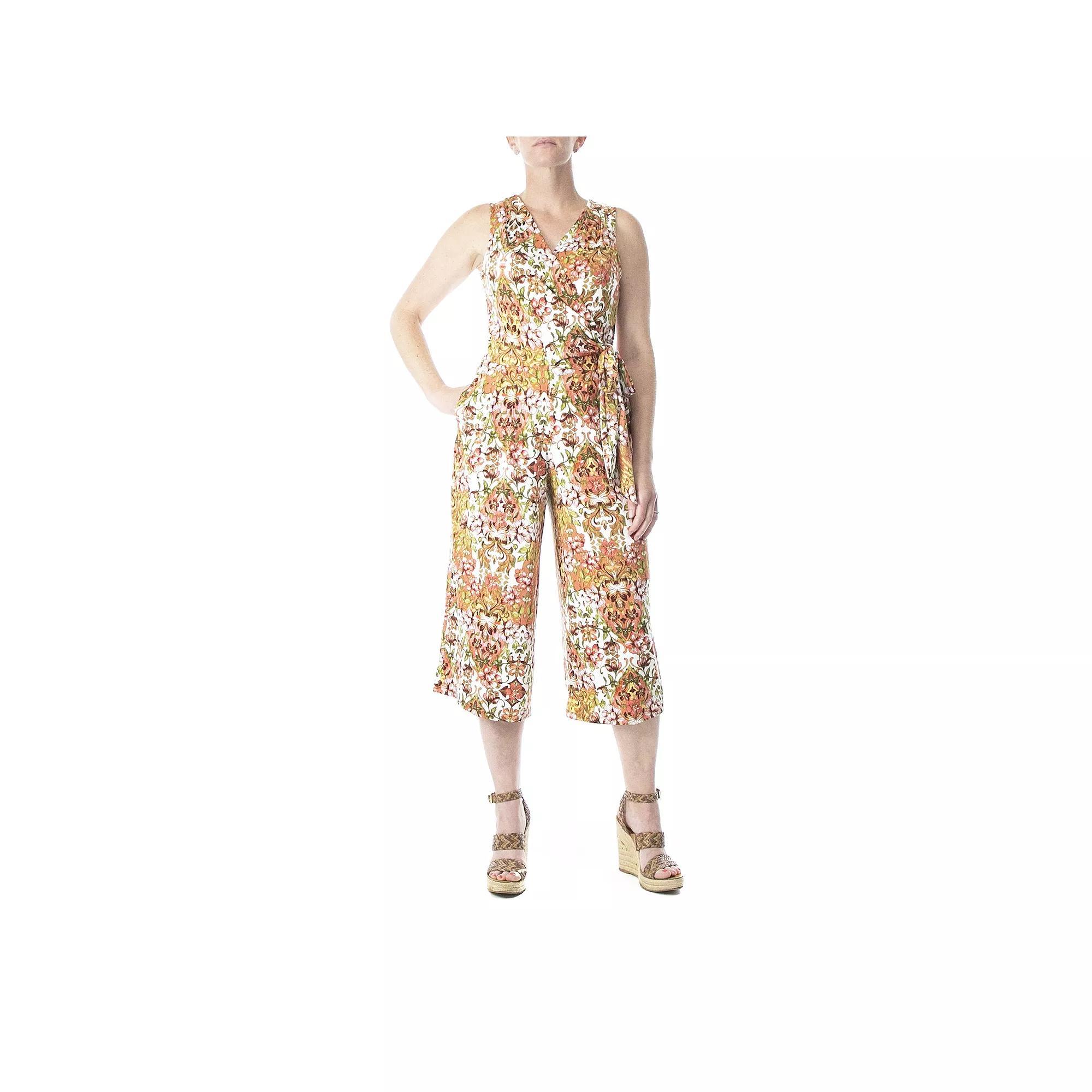 Women's Nina Leonard Print Surplice Wide-Leg Jumpsuit, Size: Large, Red Blue Team Product Image