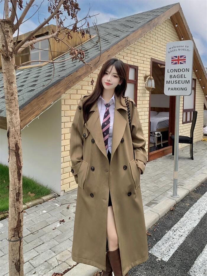 Plain Double-Breasted Trench Coat Product Image