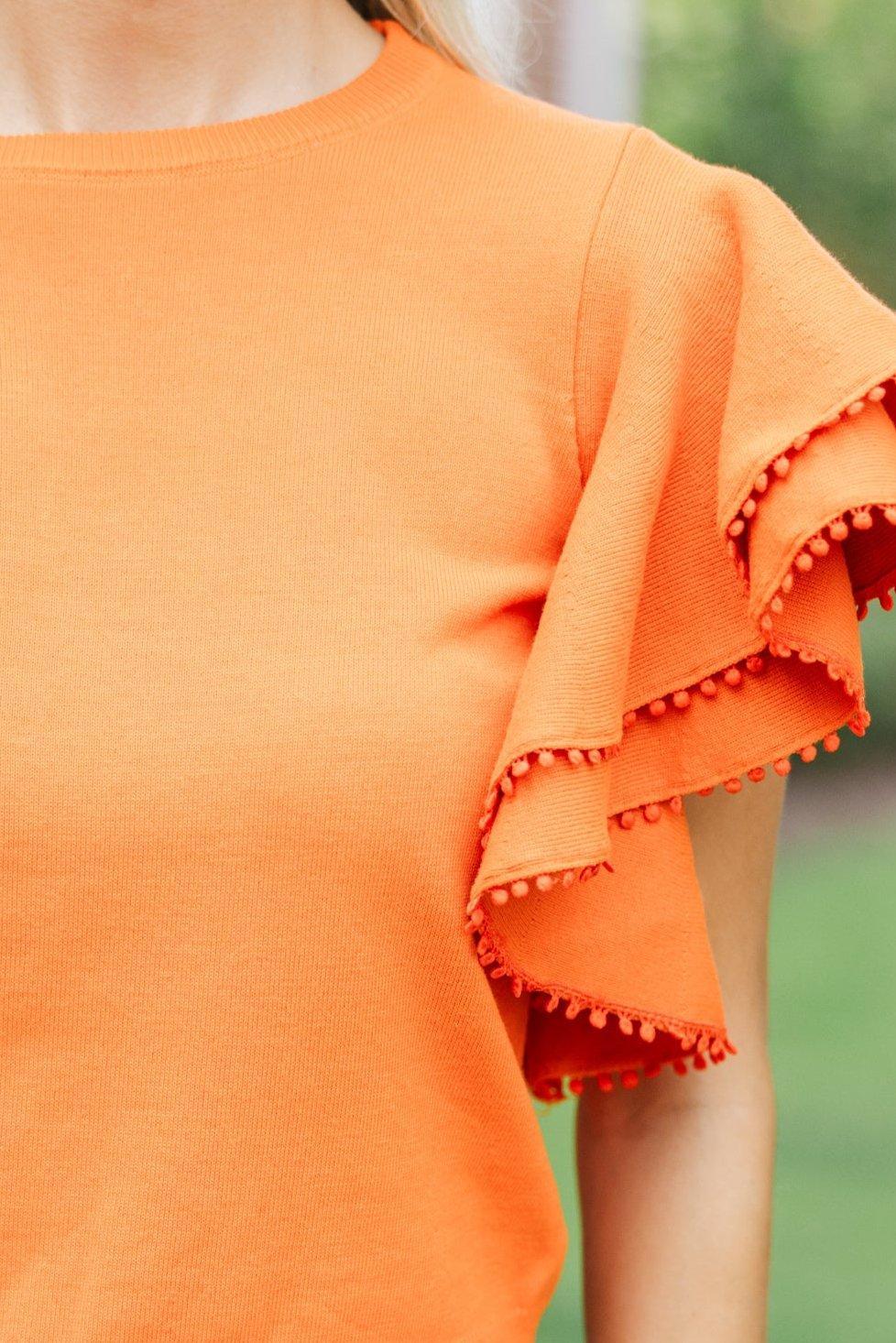 My Kind Of Love Orange Pompom Sweater Female Product Image