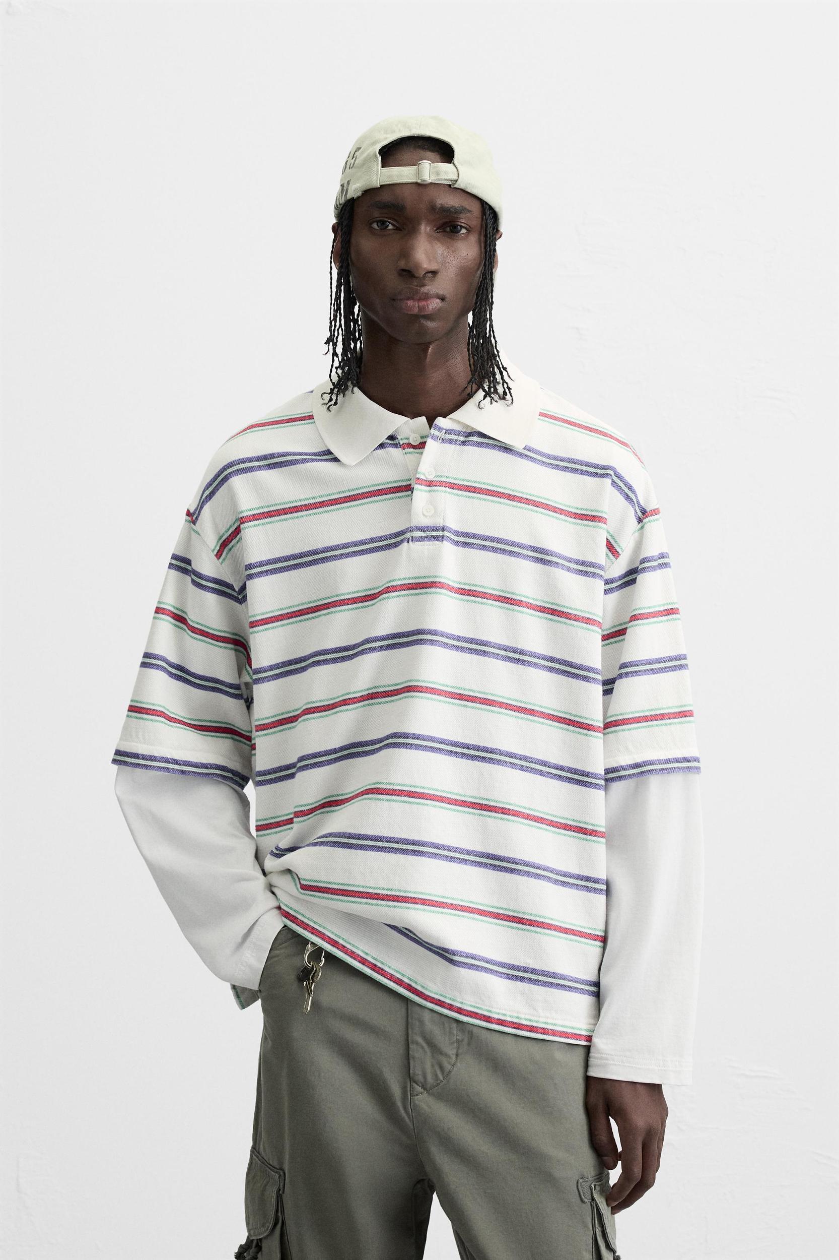 STRIPED LAYERED EFFECT POLO SHIRT Product Image