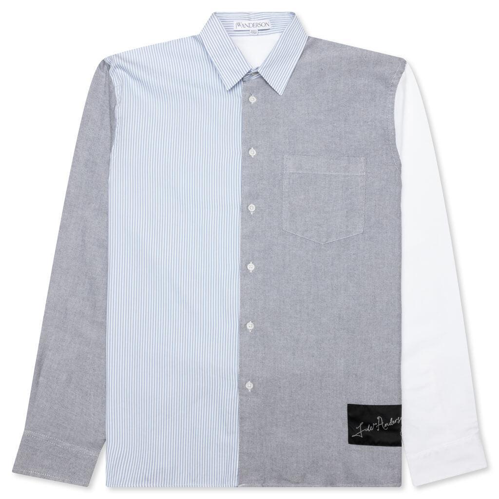 Classic Fit Patchwork Shirt - Light Blue/Grey Male Product Image