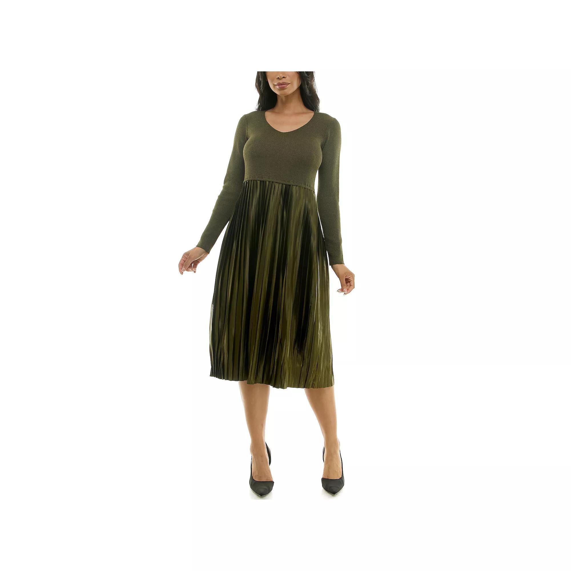 Women's Nina Leonard Lurex Knit Dress, Size: Large, Brown Lurex Product Image