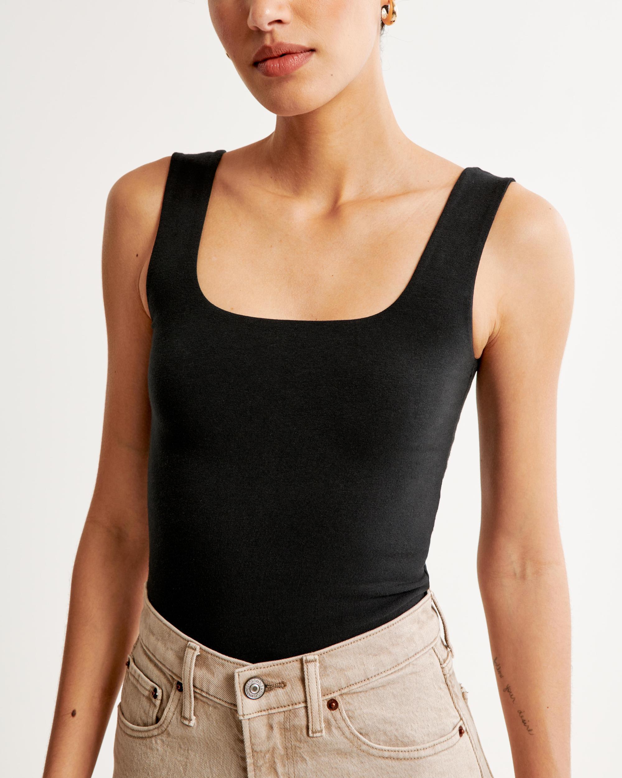Cotton-Blend Seamless Fabric Squareneck Tank Product Image