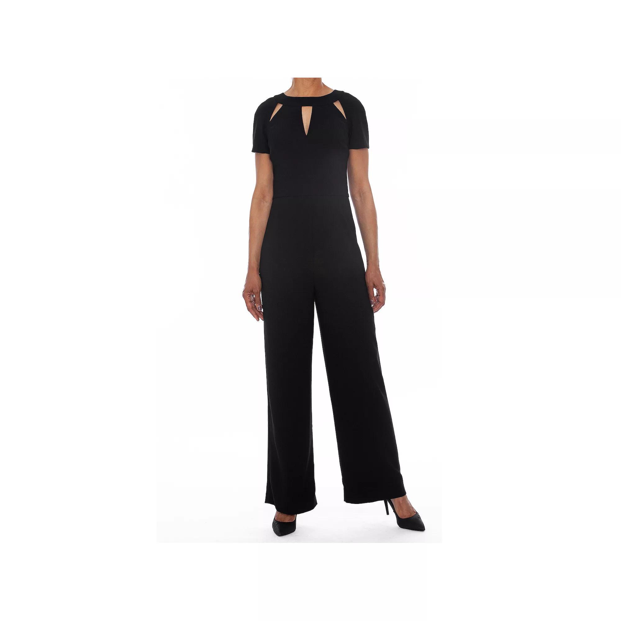 Women's Focus By Shani Keyhole Crepe Flare Jumpsuit, Size: 6, Black Product Image