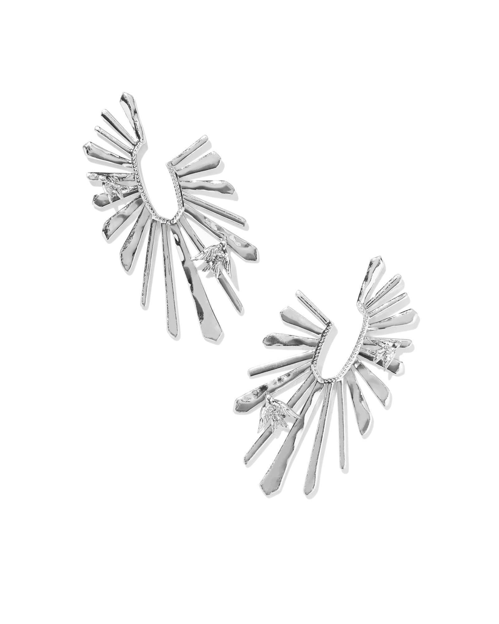 Melody Bird Silver Hoop Earrings Product Image
