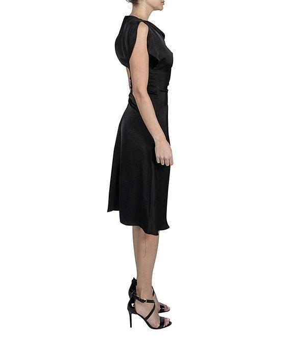 Julia Jordan Crushed Satin Cowl Neck Sleeveless Gathered Dress Product Image