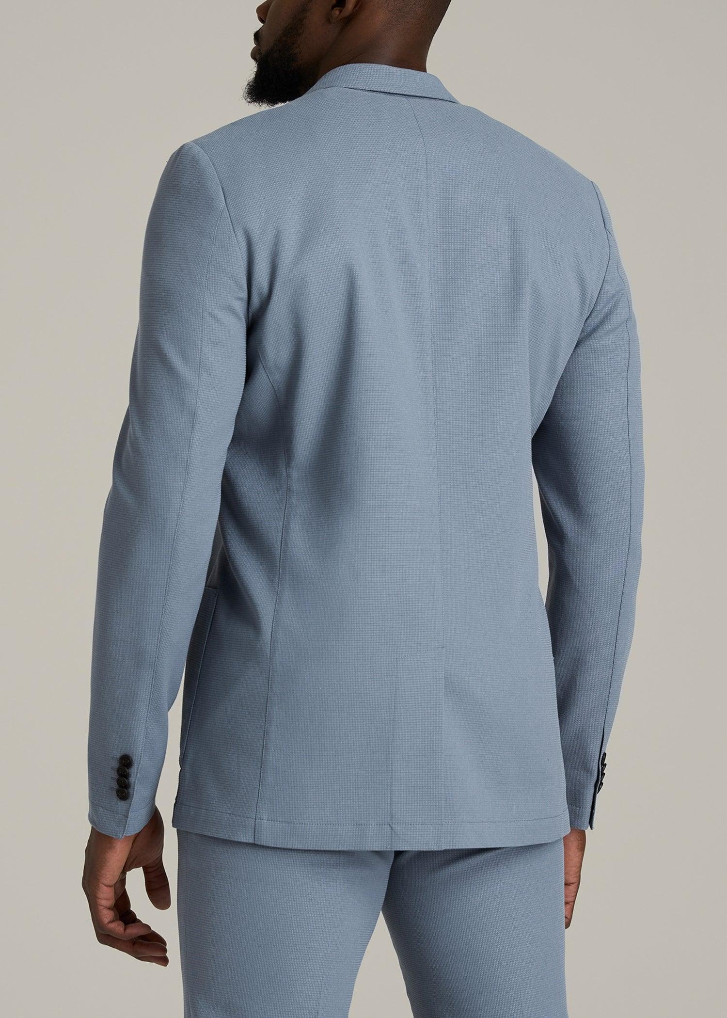 Textured Garment Washed Stretch Cotton Tall Blazer in Chambray Product Image