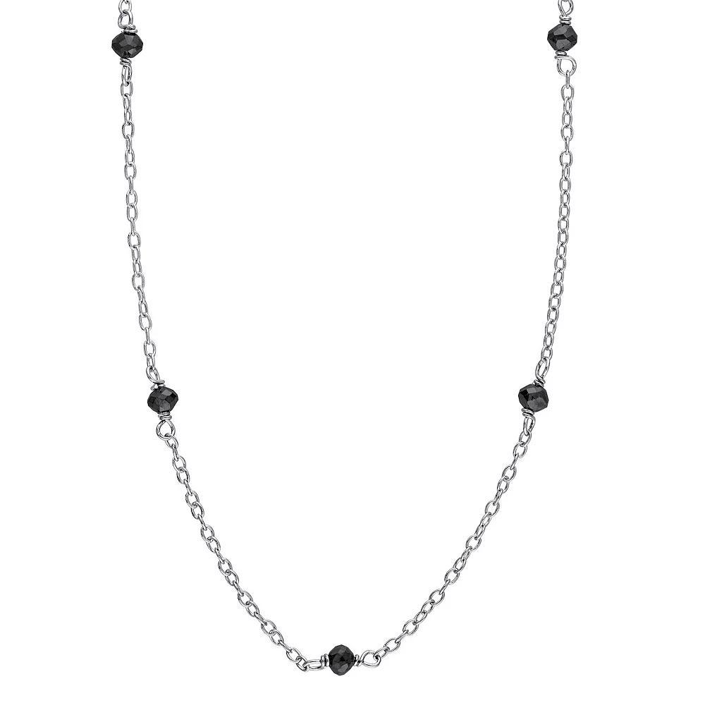 Stella Grace Sterling Silver 1 Carat TW. Black Diamond Bead Station Necklace, Women's, Size: 18" Product Image