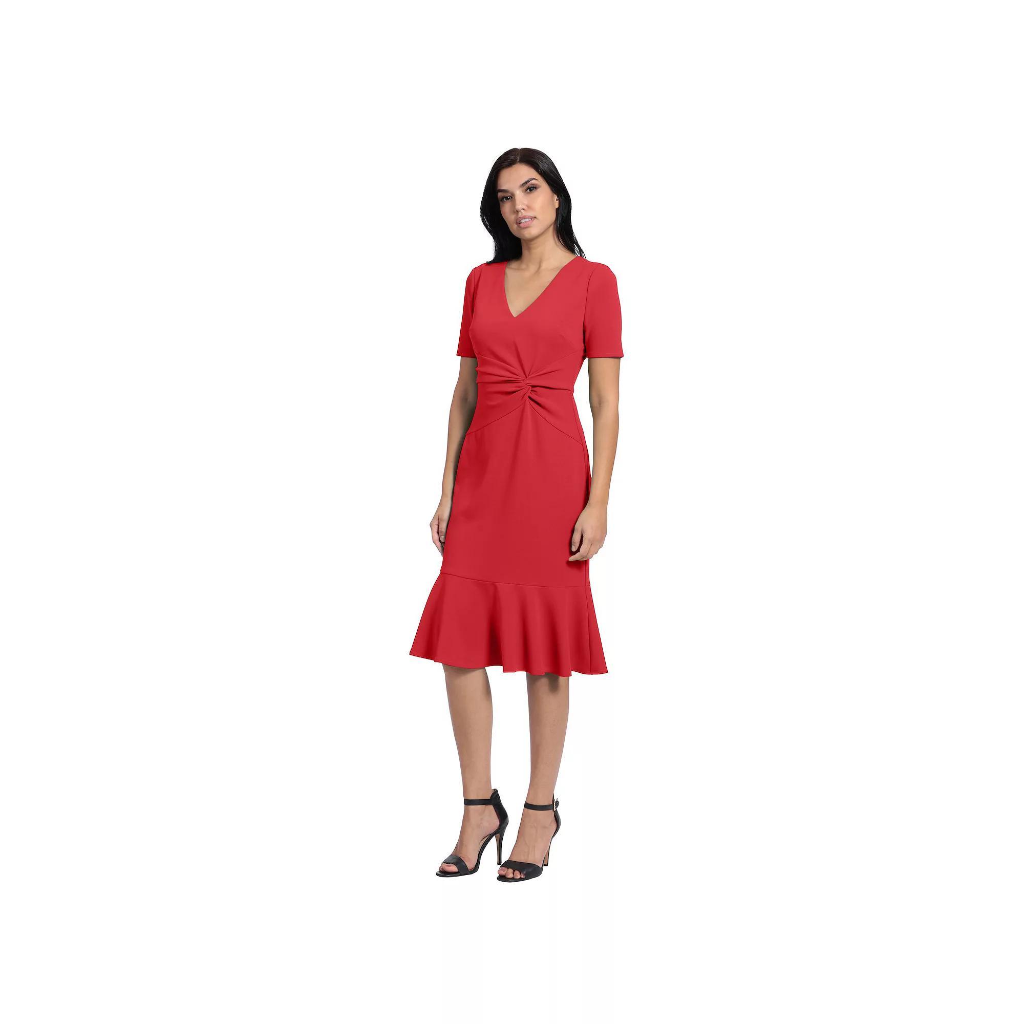 Women's London Times Flounce Midi Twist Dress, Size: 4, Pink Product Image