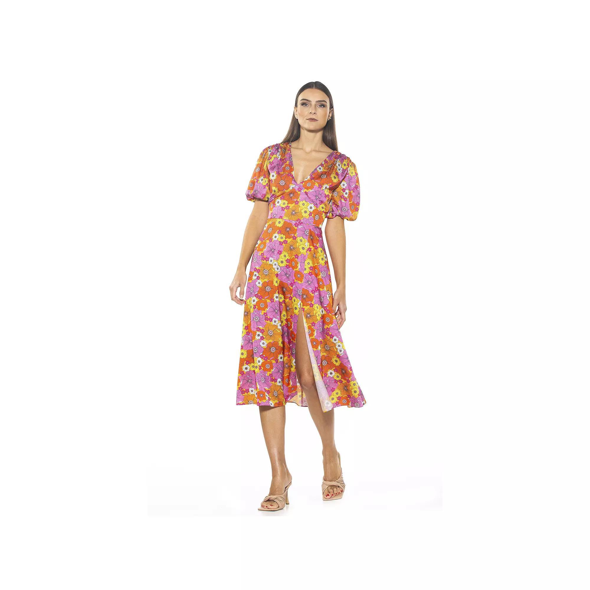 Women's ALEXIA ADMOR Puff-Sleeve Fit & Flare Dress, Size: 4, Etched 60s Product Image