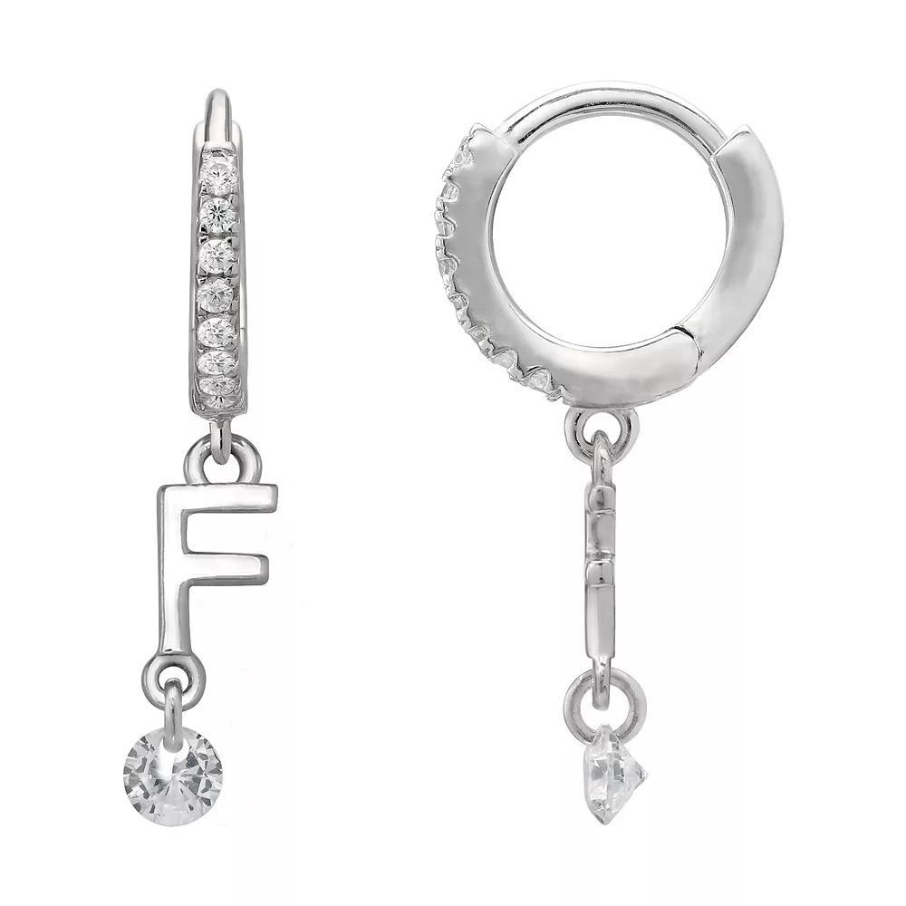 PRIMROSE Sterling Silver Initial Huggie Hoop Drop Earrings, Women's, Sterling Silver U Product Image
